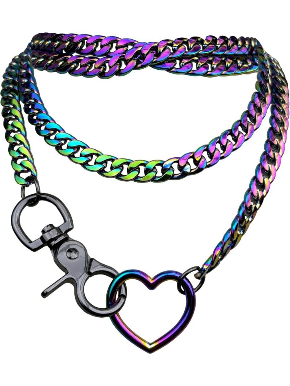 Colorful Rainbow Heart O-Ring Chunky Chain Necklace | Adjustable Layered